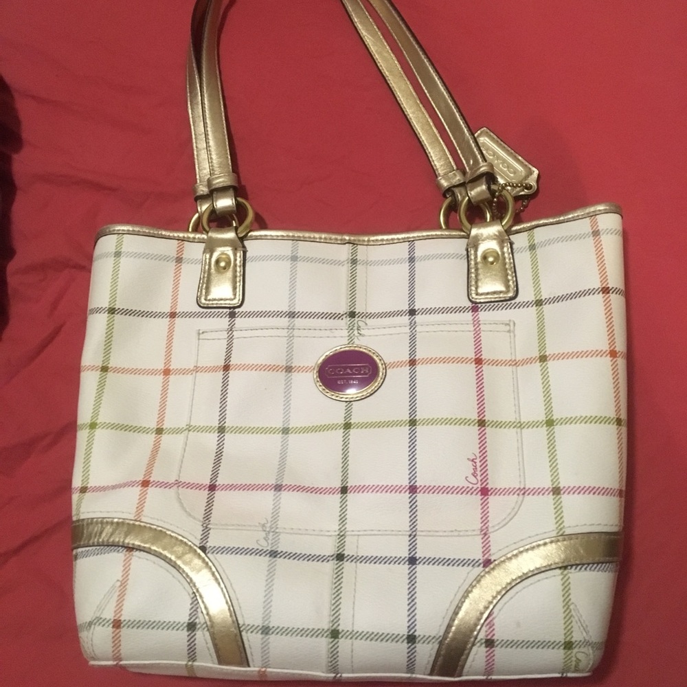 Coach purse pin stripe multicolored